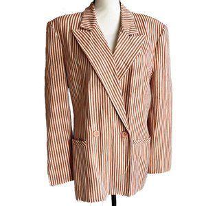 Vintage CARLO MODA Size 10 Oversize Blazer Jacket Orange White Stripe Lined